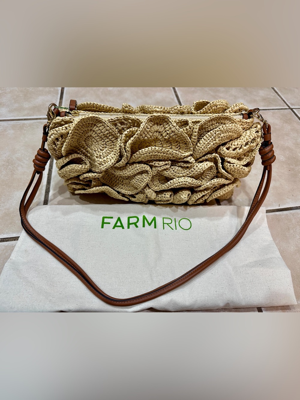 FARM Rio Natural Straw Ruffle Clutch
